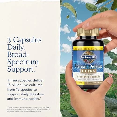 Garden of Life Primal Defense Ultra Probiotic 216 Capsules | 15 Billion CFU & 13 Strains for Digestive Health thumbnail 6