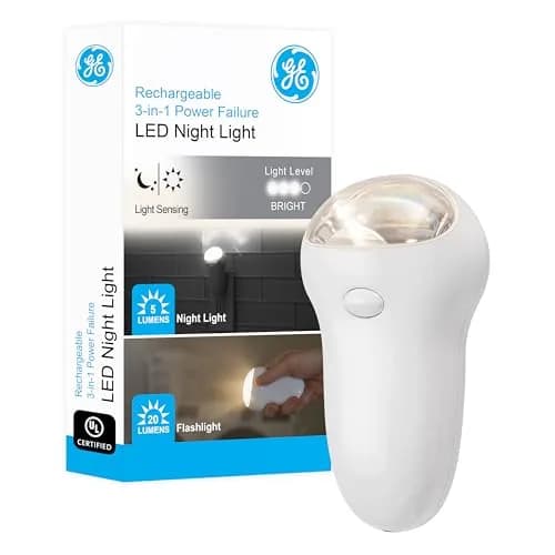 GE 3-in-1 LED Power Failure Night Light & Flashlight, White, 1 Pack | Automatic Dusk-to-Dawn Sensor & Rechargeable Battery thumbnail 1