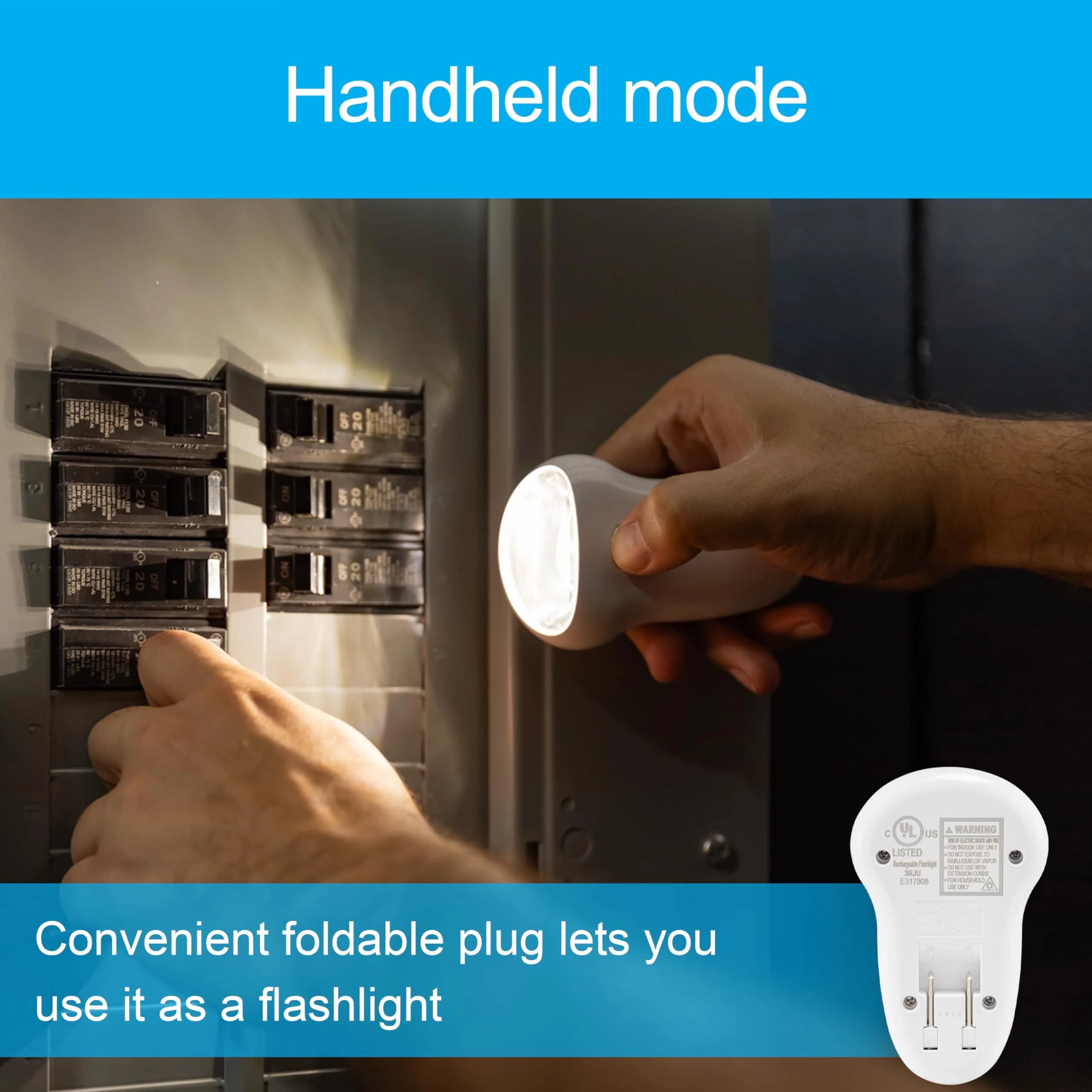 GE 3-in-1 LED Power Failure Night Light & Flashlight, White, 1 Pack | Automatic Dusk-to-Dawn Sensor & Rechargeable Battery - view 4