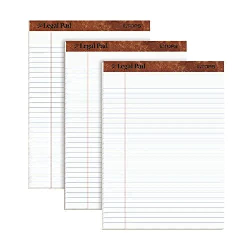Tops Legal Pad 8.5 x 11.75 Inches White | Perforated Wide Rule, 50 Sheets, Pack of 3 thumbnail 1
