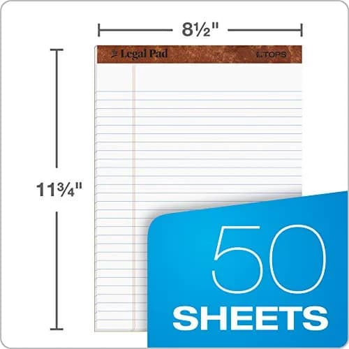 Tops Legal Pad 8.5 x 11.75 Inches White | Perforated Wide Rule, 50 Sheets, Pack of 3 thumbnail 2