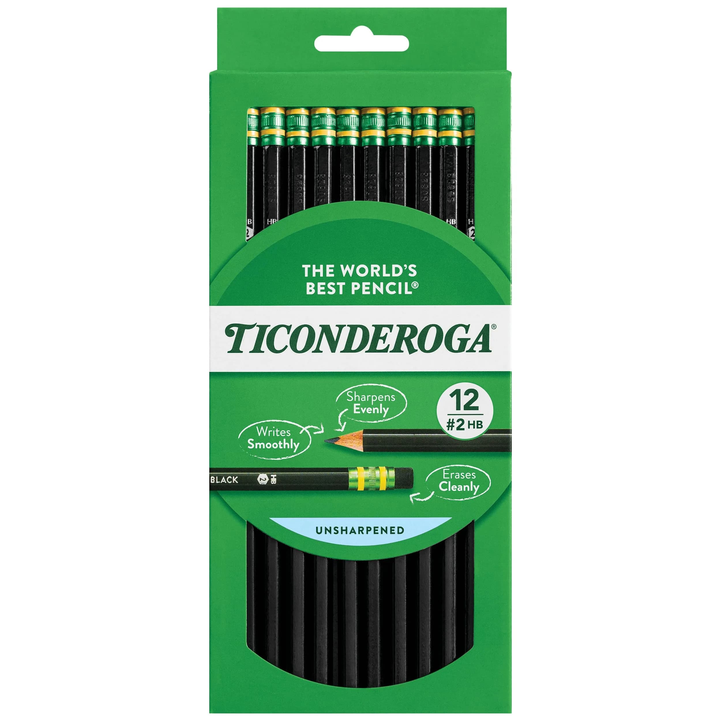 Ticonderoga Wood-Cased Pencils, Unsharpened, #2 HB Soft, Black, 12 Count | Smooth Writing Instrument - main product image