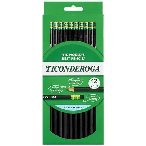 Ticonderoga Wood-Cased Pencils, Unsharpened, #2 HB Soft, Black, 12 Count | Smooth Writing Instrument thumbnail 1