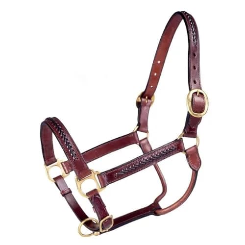 Tough 1 Royal King Braided Leather Horse Halter, Brown | Adjustable, Brass Fittings thumbnail 1