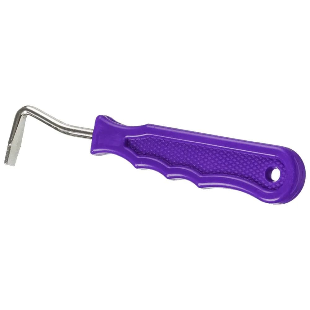 Tough 1 Metal Hoof Pick with Easy Grip Handle - Purple | Durable Steel Hoof Tool for Horses