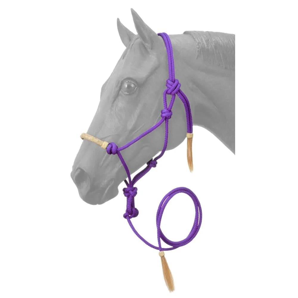 Tough 1 Rawhide Noseband Rope Halter with Lead - Purple | Western Style, 10ft Poly Nylon Rope — Purple