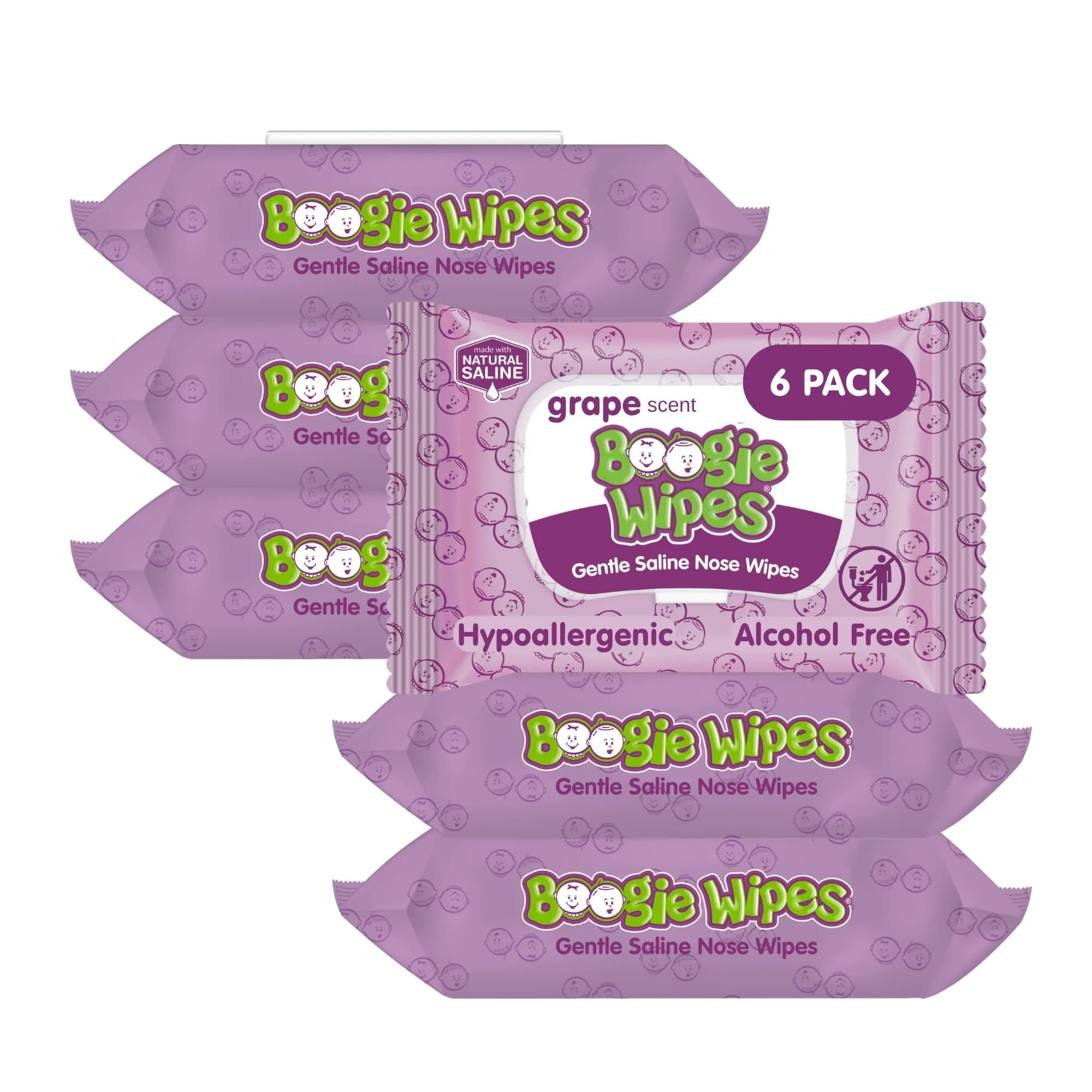 Boogie Gentle Saline Nose Wipes Grape Scent | Hypoallergenic & Alcohol-Free, 180 Count - main product image