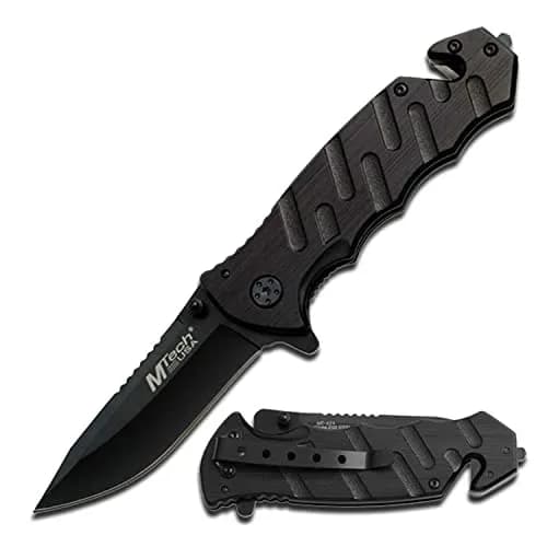 MTECH USA Black Tactical Rescue Knife with Aluminum Handle | 3.25" 440 Stainless Steel Blade thumbnail 1