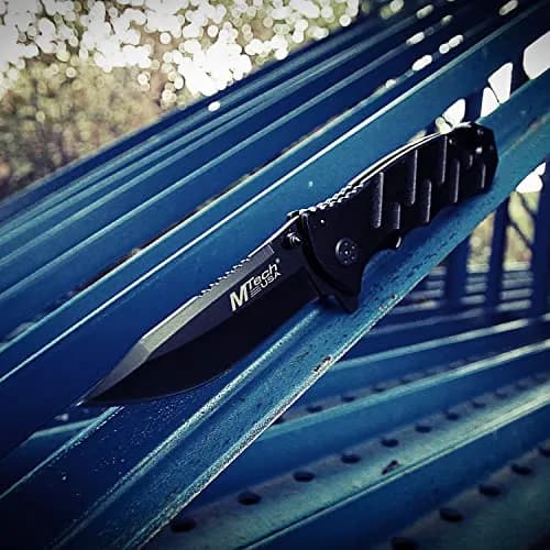 MTECH USA Black Tactical Rescue Knife with Aluminum Handle | 3.25" 440 Stainless Steel Blade thumbnail 5