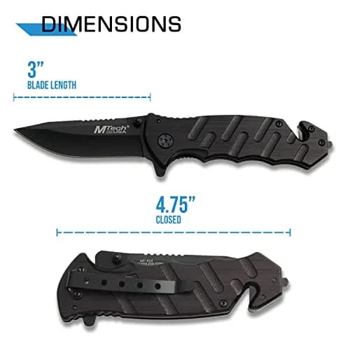 MTECH USA Black Tactical Rescue Knife with Aluminum Handle | 3.25" 440 Stainless Steel Blade thumbnail 2