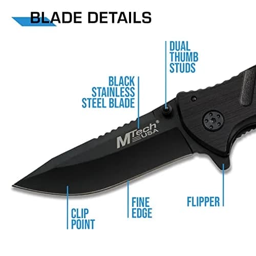 MTECH USA Black Tactical Rescue Knife with Aluminum Handle | 3.25" 440 Stainless Steel Blade thumbnail 3