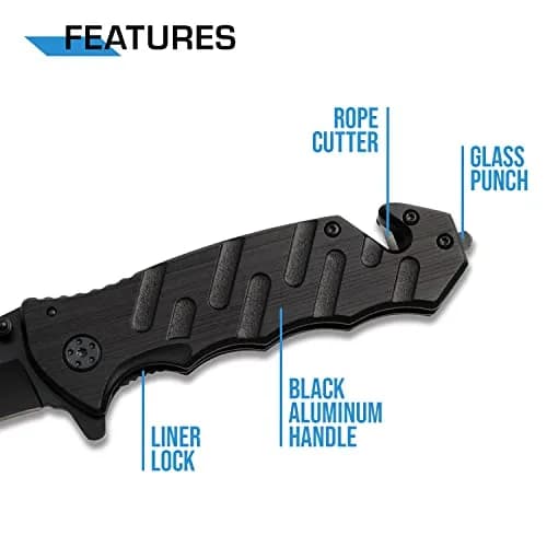 MTECH USA Black Tactical Rescue Knife with Aluminum Handle | 3.25" 440 Stainless Steel Blade thumbnail 4