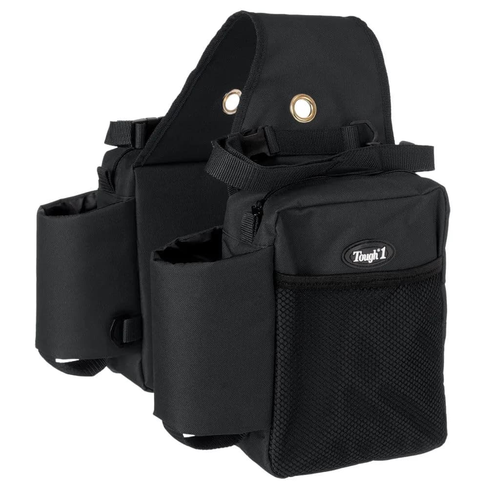 Tough 1 Saddle Bag with Bottle Holders - Black | Durable Nylon Outer Shell with Insulated Water Bottle Pockets — Black