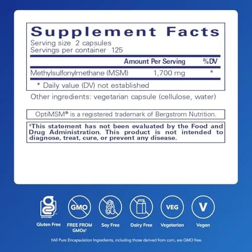 Pure Encapsulations MSM Capsules 250 Count (1700 mg per serving) | Supports Joint Health & Connective Tissue thumbnail 2