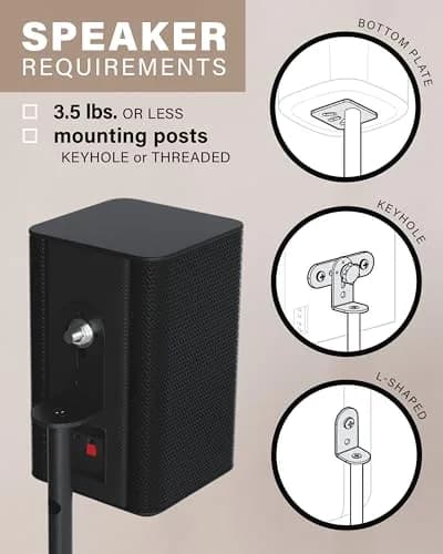 Sanus HTBS Adjustable Speaker Stands Pair for Satellite & Bookshelf Speakers – 28"-38" Height – Black thumbnail 3