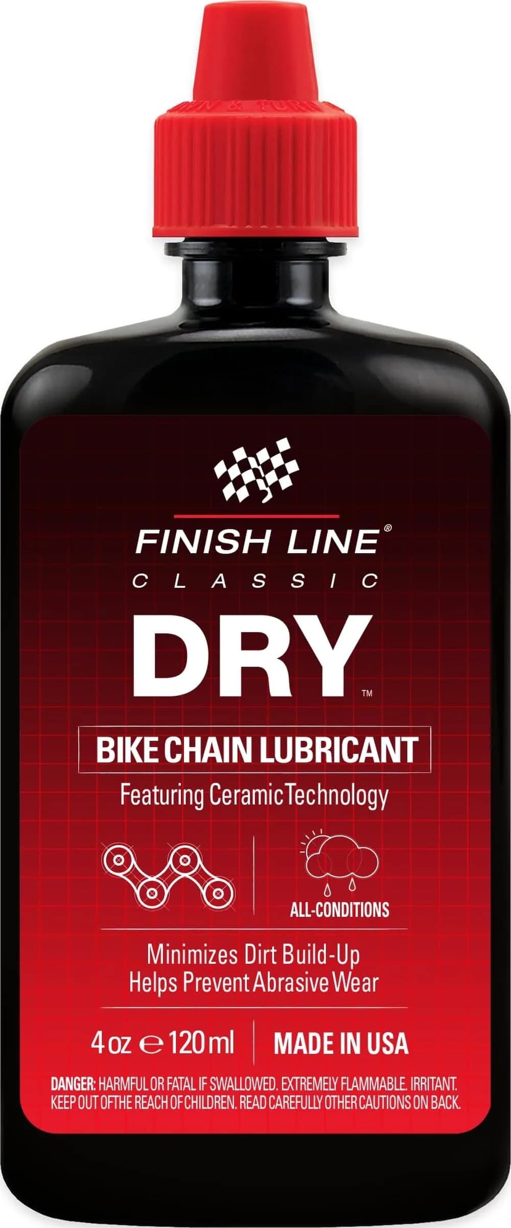 Finish Line DryDry Chain Lubricant 59ml (2 Fl Oz) | Ceramic Technology for Dry & Dusty Indian Roads — 4 Ounce Squeeze Bottle