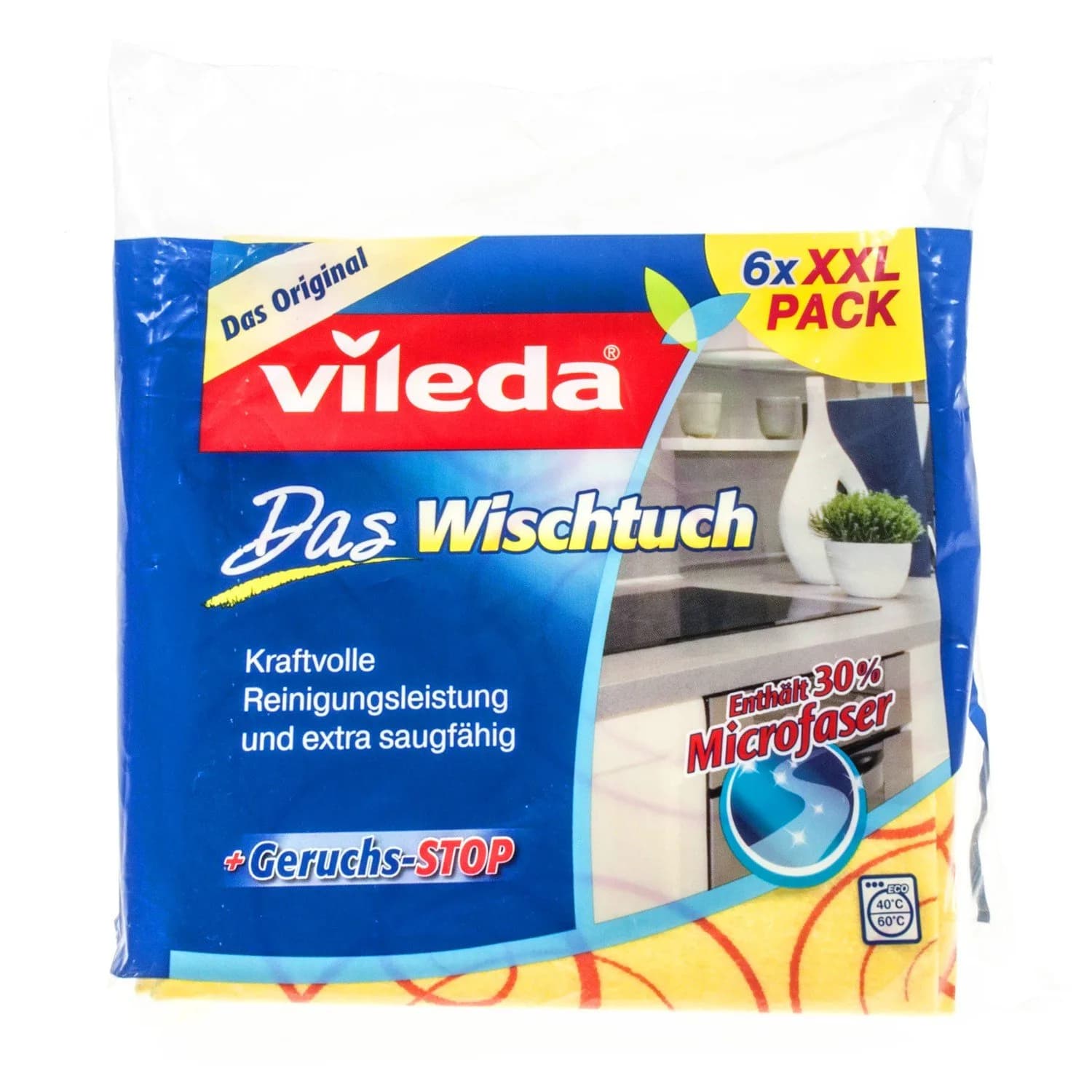 Vileda All-Purpose Cleaning Cloths 6-Pack | 50% Viscose, 30% Polyester, 20% Polypropylene | 13cm x 13cm (5.1" x 5.1") - main product image