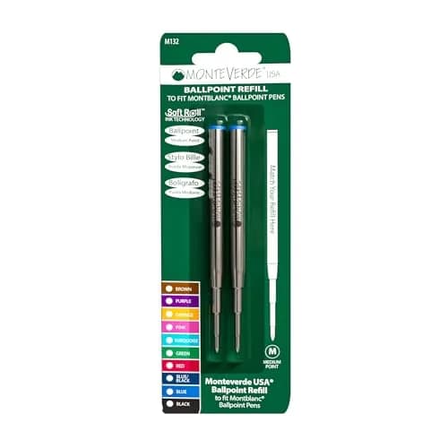 Monteverde Ballpoint Refill to Fit Montblanc, Medium, Blue, 2 Pack | Smooth, Vibrant Ink for Professional & Personal Use thumbnail 1