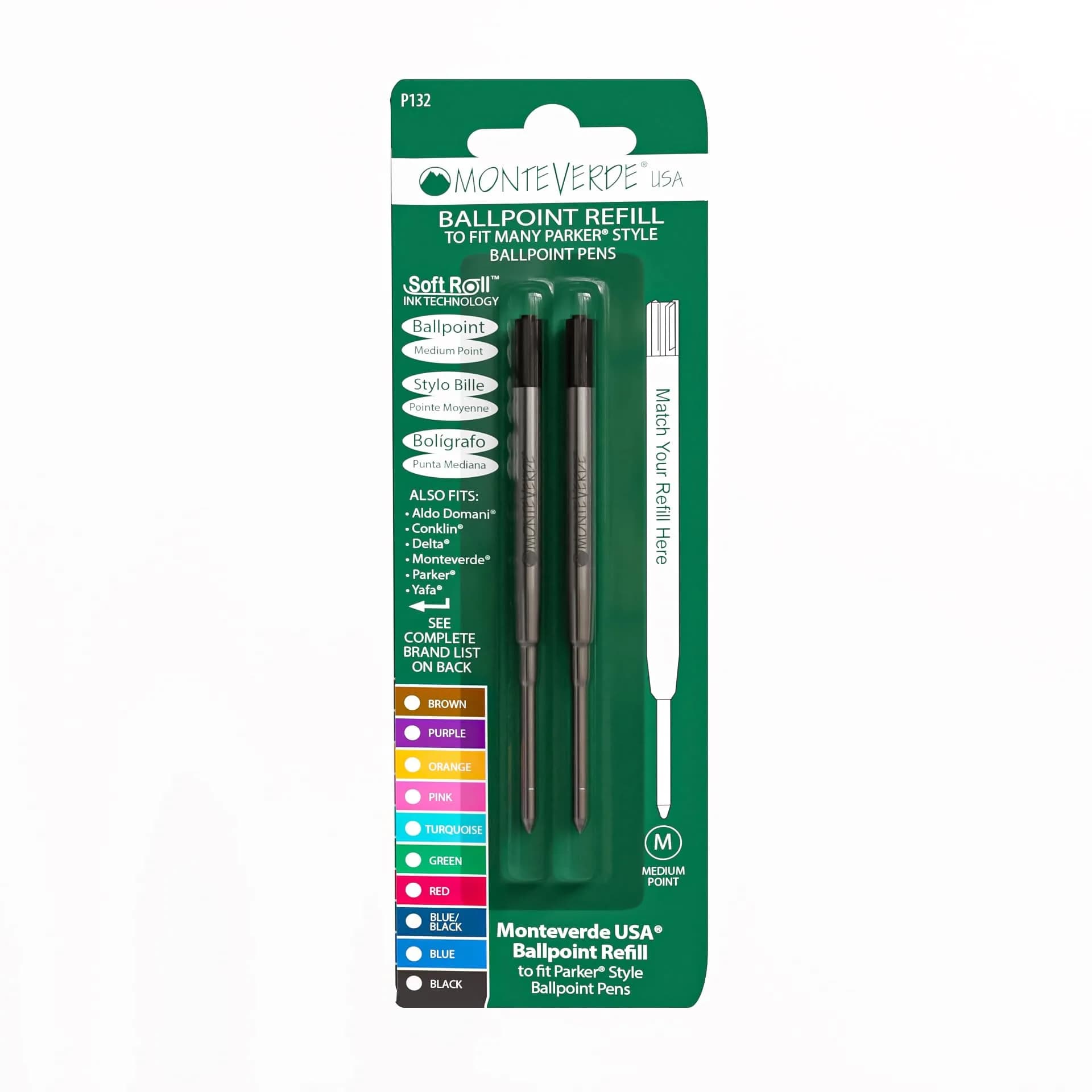 Monteverde Parker Style Ballpoint Refill, Medium, Black, 2 Pack | Smooth Ink for Luxury Pens — Black