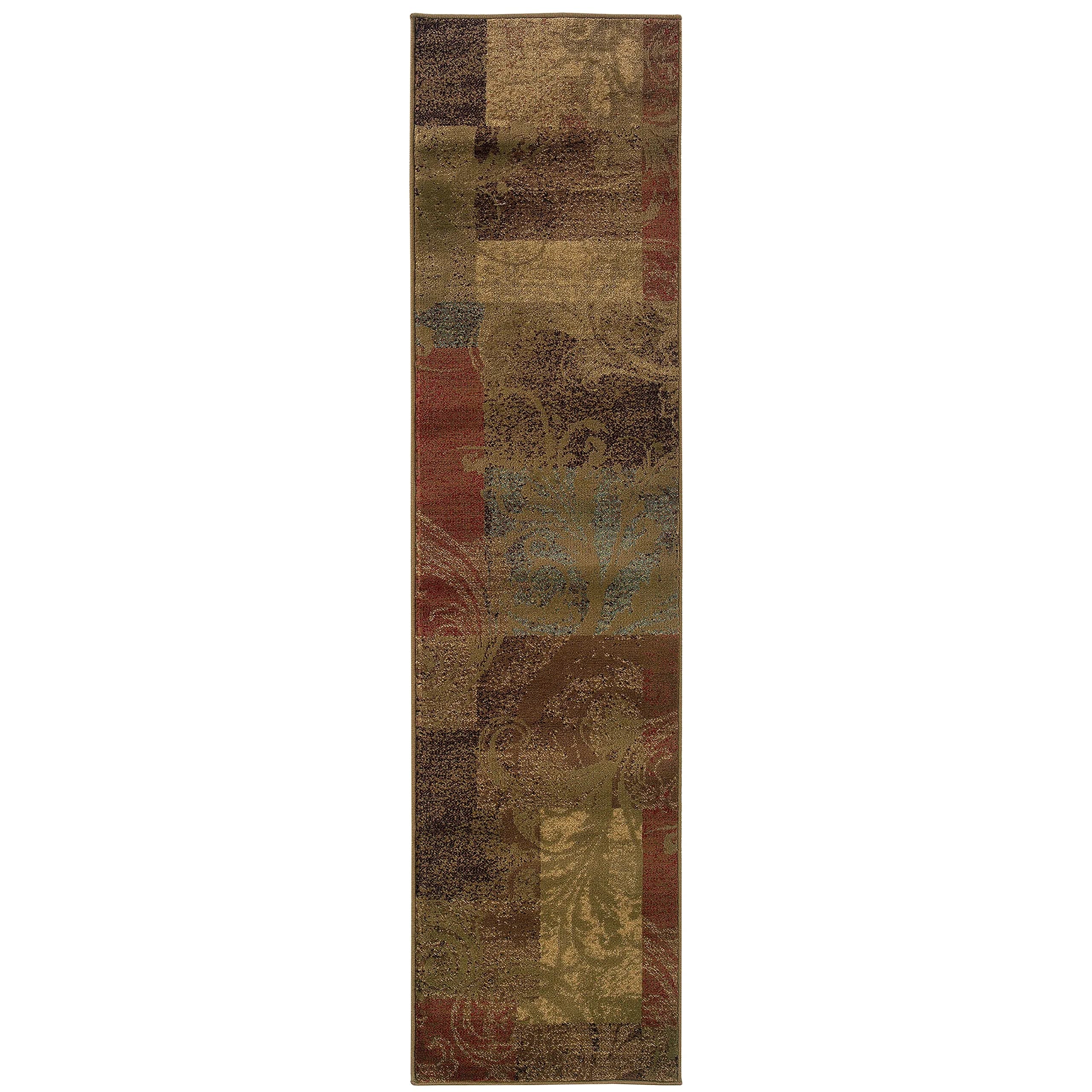Oriental Weavers Area Rug 1'10 x 7'6" | Modern Patchwork Design, Green — 1'10" x 7'6" (Rectangular)