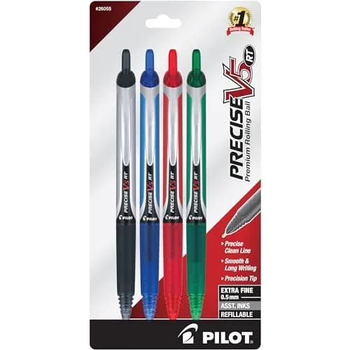 Pilot Precise V5 RT Rolling Ball Pens 0.5mm Extra Fine Point 4-Count | Smooth Ink Flow for School, Journaling & Office Writing thumbnail 1