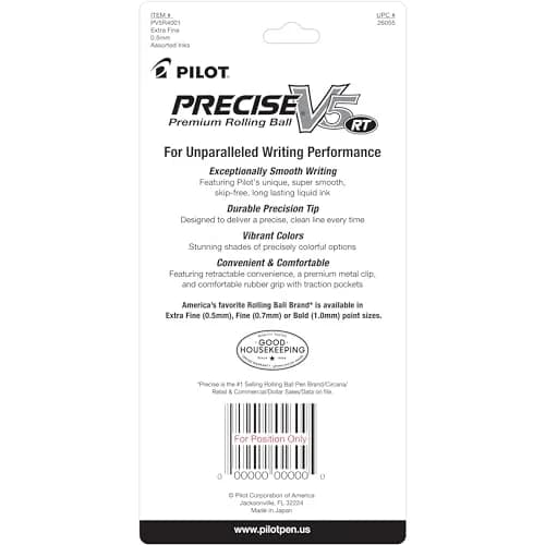 Pilot Precise V5 RT Rolling Ball Pens 0.5mm Extra Fine Point 4-Count | Smooth Ink Flow for School, Journaling & Office Writing thumbnail 2