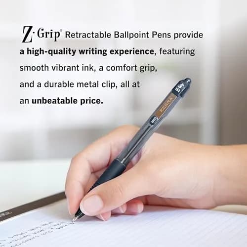 Zebra Pen Z-Grip Retractable Ballpoint Pen 1.0mm Medium Point 7-Pack | Smooth-Flowing Black Ink for Note-Taking thumbnail 5