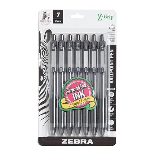 Zebra Pen Z-Grip Retractable Ballpoint Pen 1.0mm Medium Point 7-Pack | Smooth-Flowing Black Ink for Note-Taking thumbnail 1