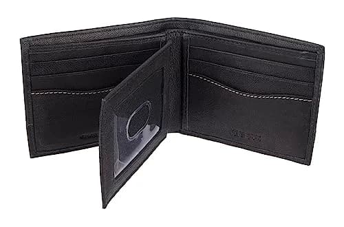 GUESS Men's Black/White Full-Grain Leather Passcase Wallet | RFID Blocking, 6 Card Slots, ID Window - view 2