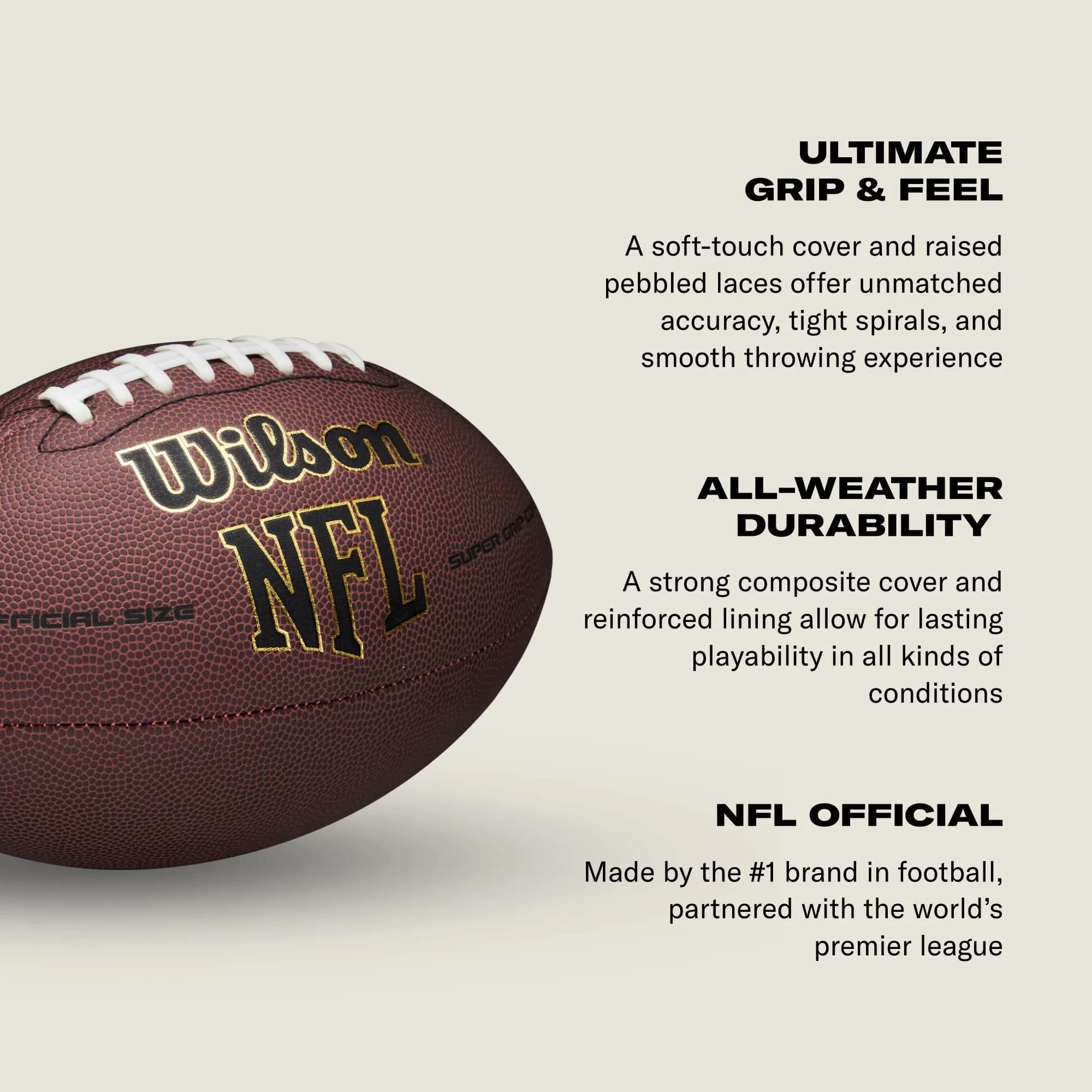 Wilson NFL Super Grip Composite Football - Junior Size, Brown | Official NFL Lacing - view 6