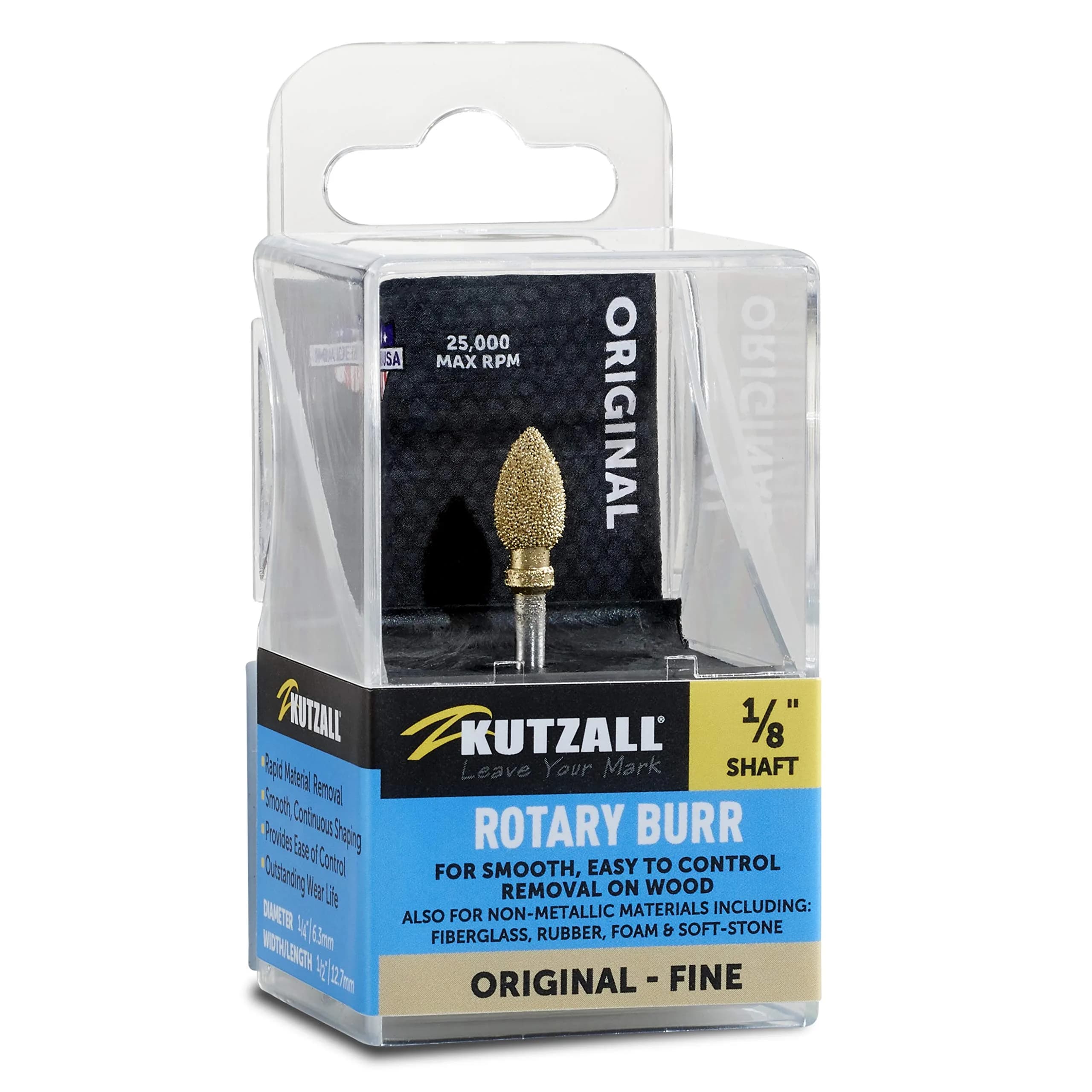 Kutzall Original Flame Rotary Burr 1⁄8" Shaft Fine Wood Carving Bit for Dremel, Foredom, DeWalt, Milwaukee | Tungsten Carbide Abrasive