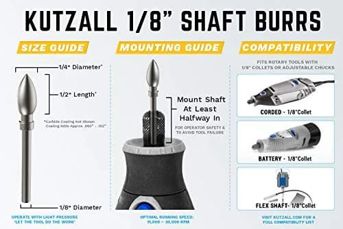 Kutzall Original Flame Rotary Burr 1⁄8" Shaft Fine Wood Carving Bit for Dremel, Foredom, DeWalt, Milwaukee | Tungsten Carbide Abrasive thumbnail 3