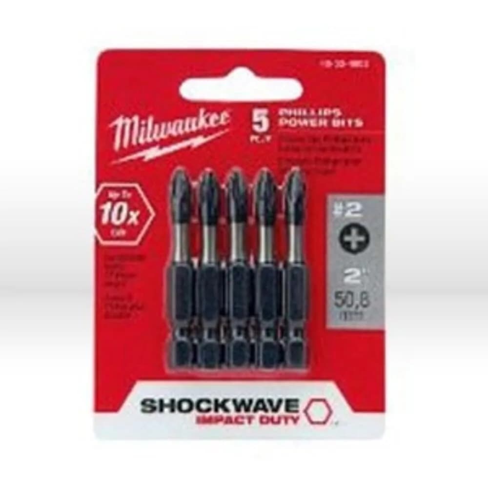 Milwaukee 48-32-4602 Phillips Power Bits 5 Pack | 5.1 cm (2 Inch) Impact Rated Alloy Steel Bits - main product image