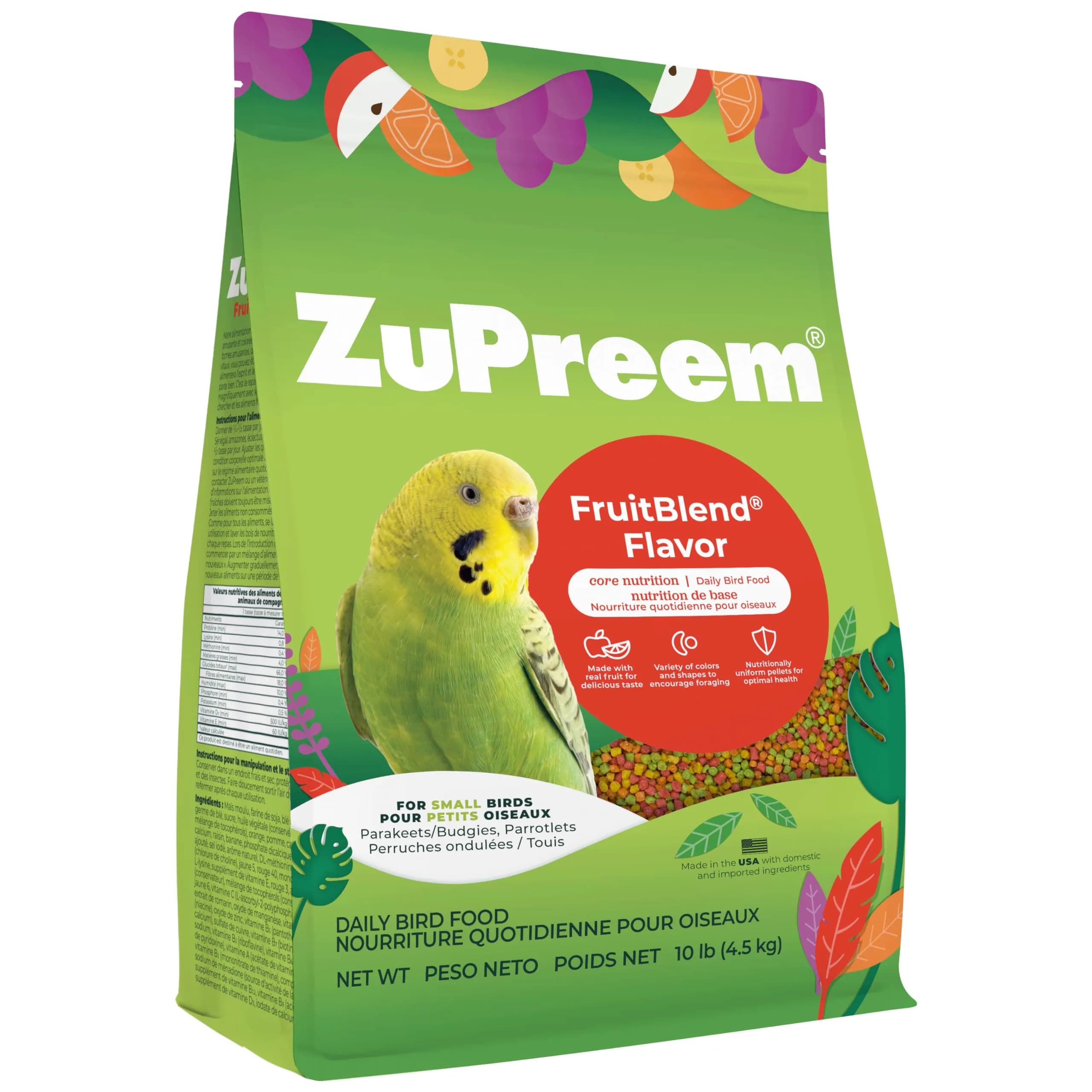 ZuPreem FruitBlend Parakeet & Budgie Food 4.54 kg (10 lb) | Complete Nutrition for Small Birds — 10 Pound