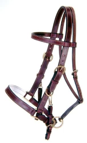 Tough 1 Australian Equestrian Leather Horse Halter - Brown | Bridle Conversion with Side Snaps thumbnail 1