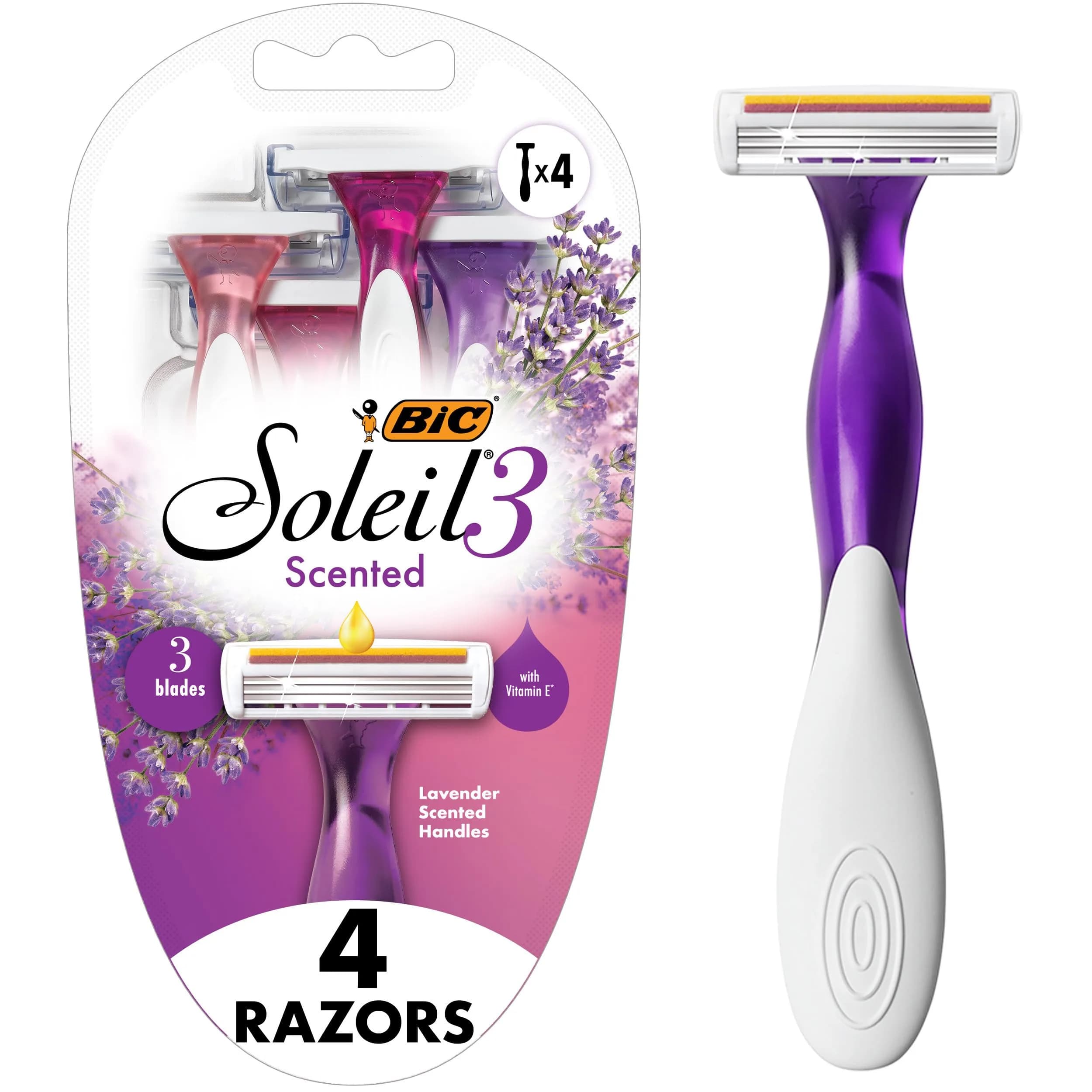 BIC Soleil 3 Scented Disposable Razors for Women, 4-Pack | 3-Blade Shave with Vitamin E Strip