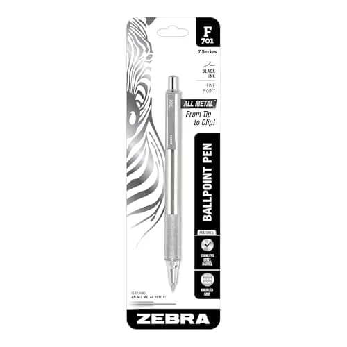 Zebra Pen STEEL F-701 Retractable Ballpoint Pen, Black Ink, 0.8mm, 1-Pack | Smooth Writing Metal Pen — Black A