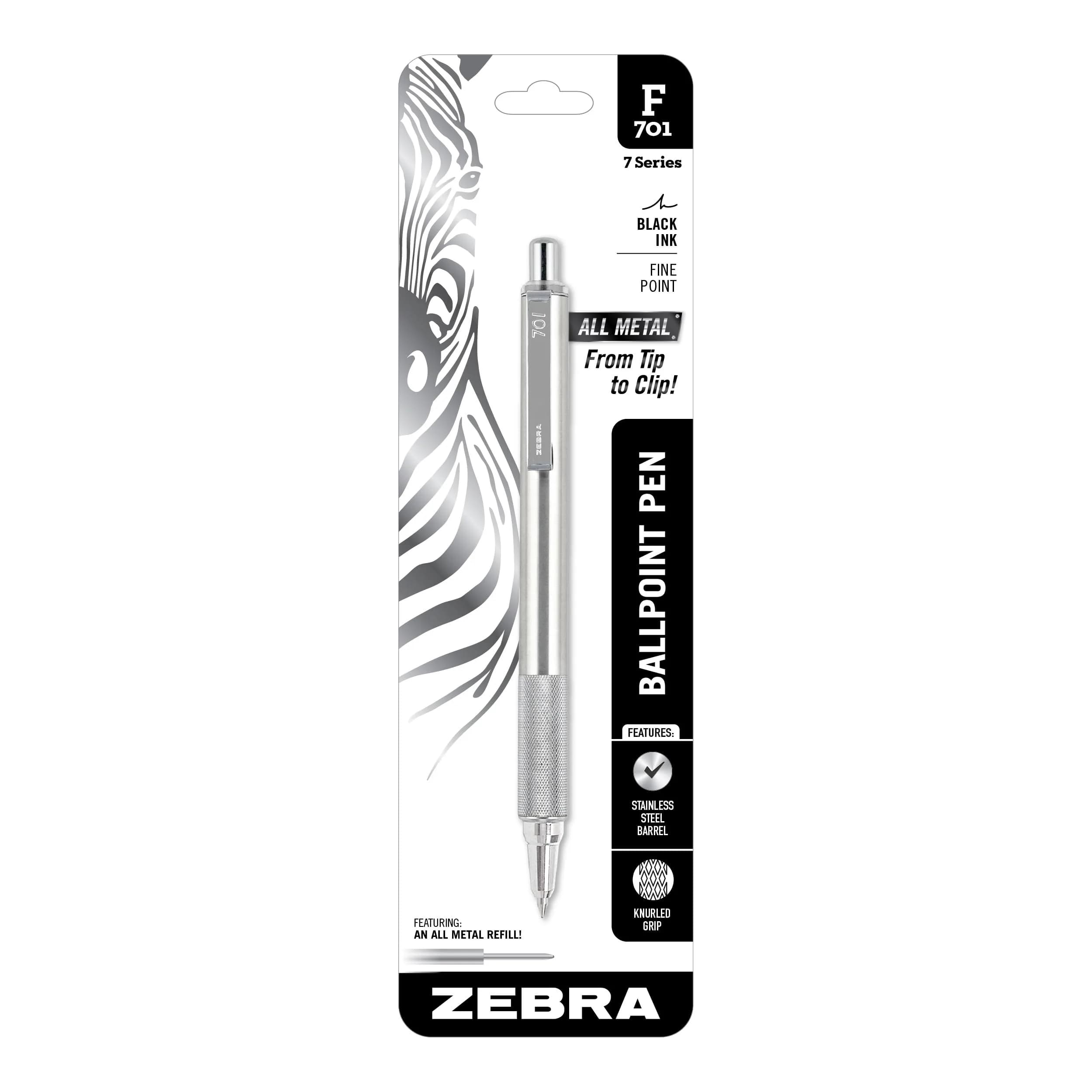 Zebra Pen STEEL F-701 Retractable Ballpoint Pen, Black Ink, 0.8mm, 1-Pack | Smooth Writing Metal Pen - main product image