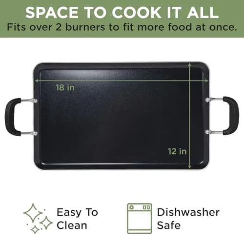 Ecolution Artistry Nonstick Double Burner Griddle 12" x 18" | Easy To Clean, Dishwasher Safe, Cool Touch Handle thumbnail 6