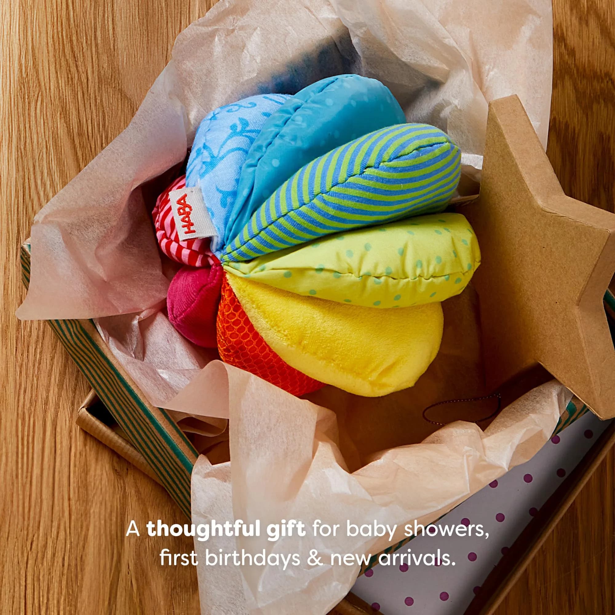 HABA Rainbow Baby Ball - 15cm (6") Machine Washable Sensory Toy | Ideal Baby Toy for Teething, Tummy Time Toys for Ages 6 Months & up - view 6