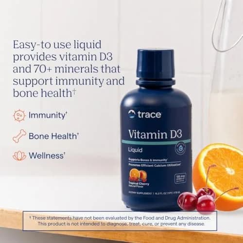 Trace Minerals Liquid Vitamin D3 Tropical Cherry 16 fl oz | Supports Bone & Immune Health thumbnail 2