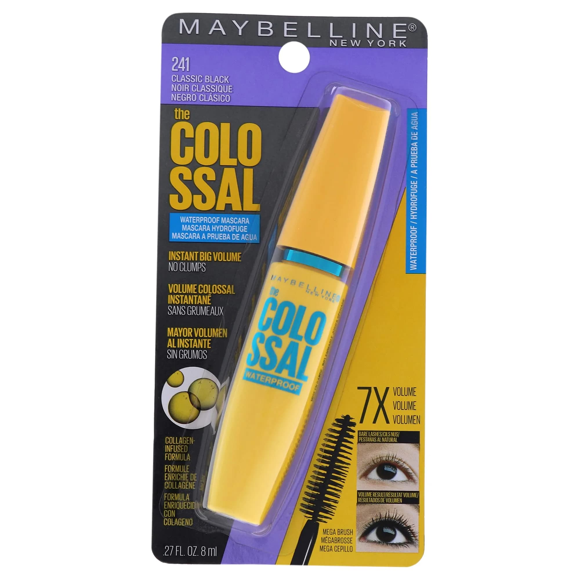 Maybelline Mascara Volum' Express The Colossal Waterproof 0.27 Fl Oz | Clump-Free, Thickening, Collagen Infused — 0.27 Fl Oz