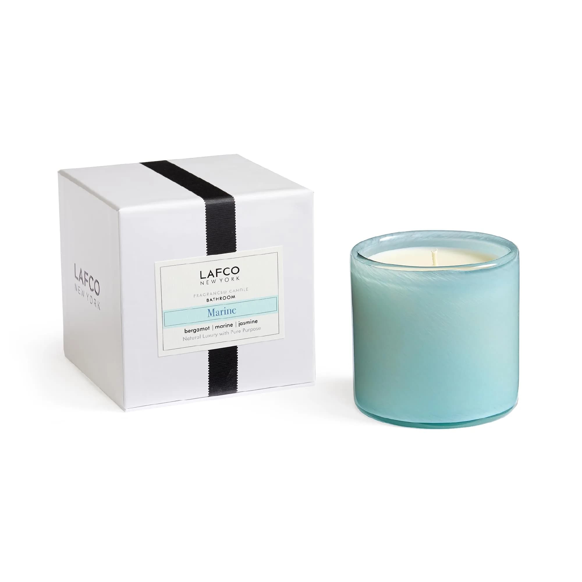 LAFCO NEW YORK Signature Candle, Marine - 15.5 oz - 90-Hour Burn Time - Reusable, Hand Blown Glass Vessel - Made in The USA — Ocean