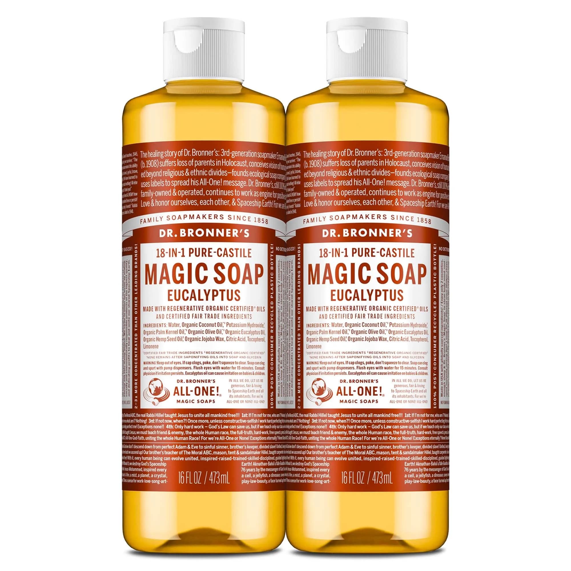 Dr. Bronner's Eucalyptus Pure-Castile Liquid Soap 946ml (32 Fl Oz) | 18-in-1 Uses for Body, Face, Hair & Home - main product image
