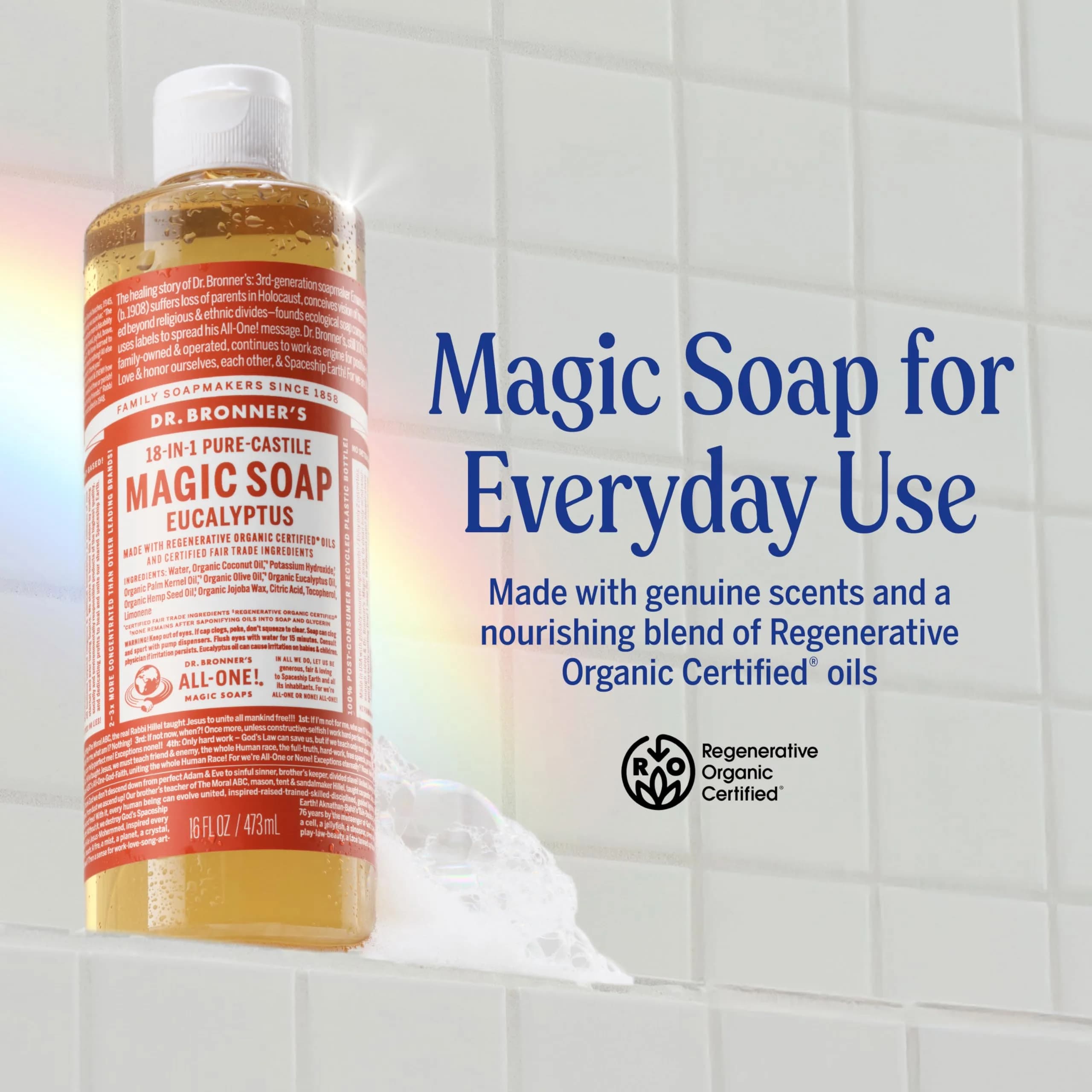 Dr. Bronner's Eucalyptus Pure-Castile Liquid Soap 946ml (32 Fl Oz) | 18-in-1 Uses for Body, Face, Hair & Home - view 2