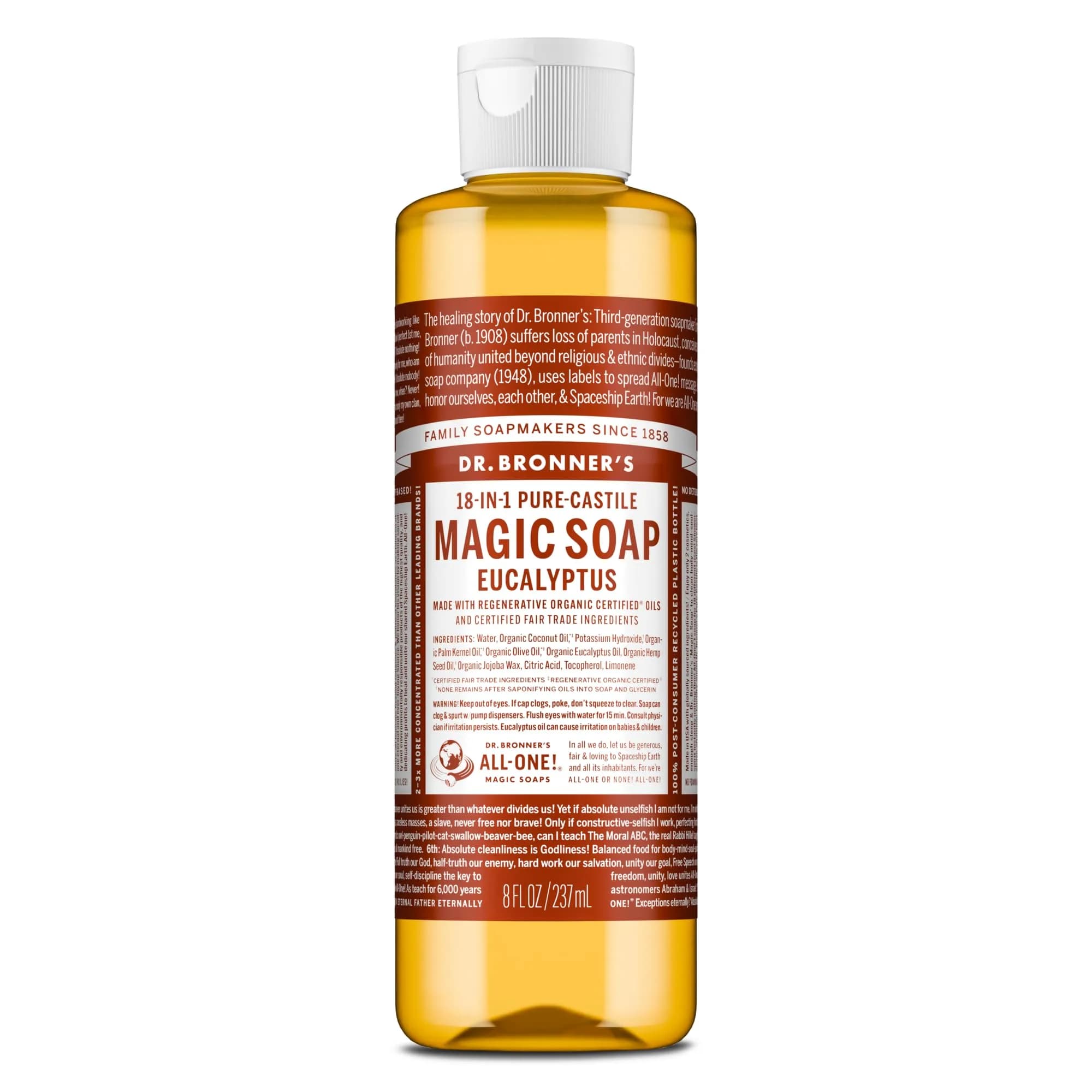 Dr. Bronner's Eucalyptus Pure-Castile Liquid Soap 237ml (8 Fl Oz) | Gentle & Biodegradable Body Wash