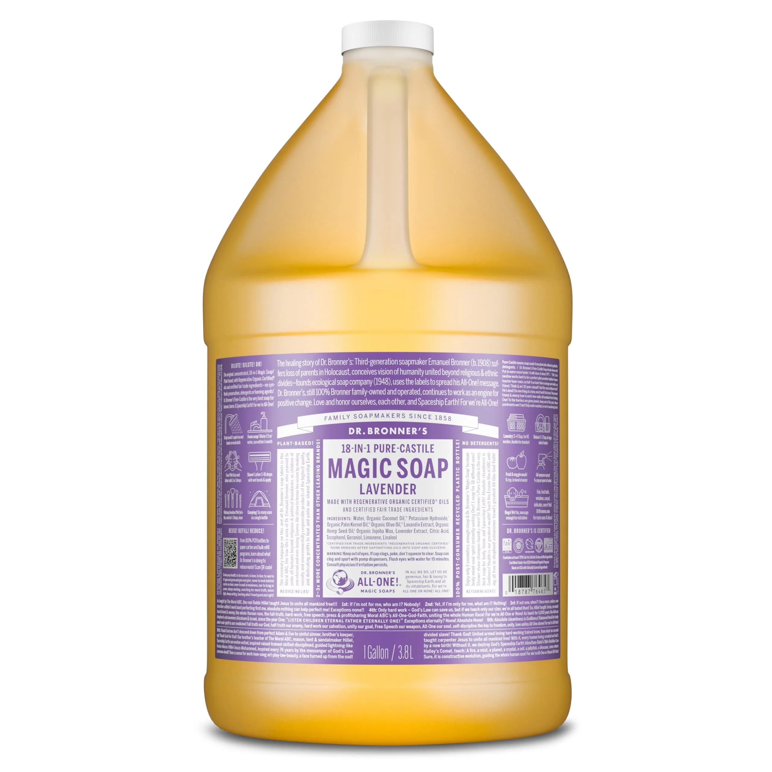 Dr. Bronner's Pure-Castile Lavender Liquid Soap 3.8 L (1 Gallon) | 18-in-1 Uses, Organic & Fair Trade - main product image