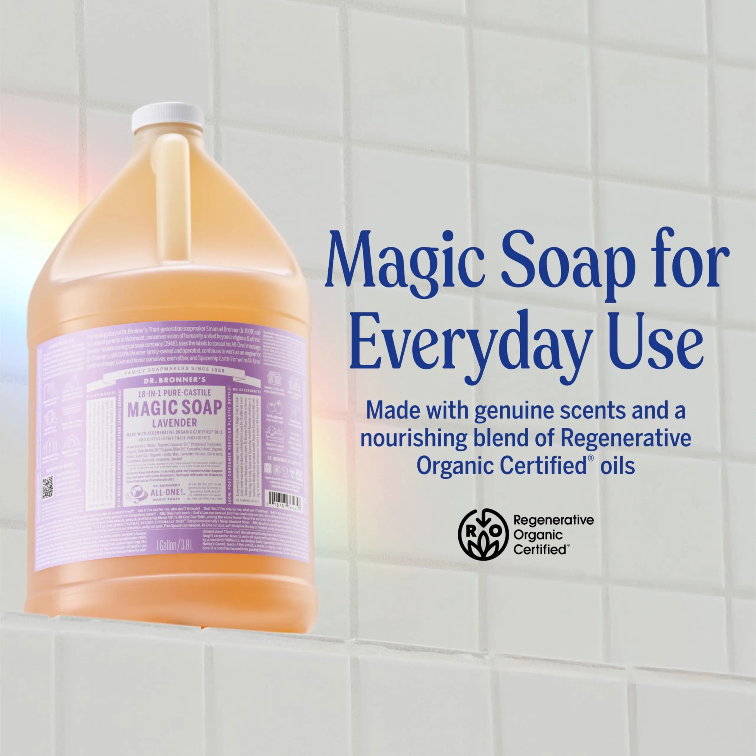 Dr. Bronner's Pure-Castile Lavender Liquid Soap 3.8 L (1 Gallon) | 18-in-1 Uses, Organic & Fair Trade - view 2
