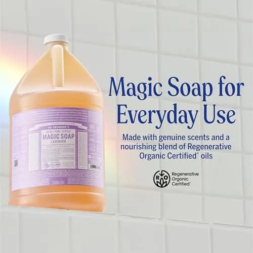 Dr. Bronner's Pure-Castile Lavender Liquid Soap 3.8 L (1 Gallon) | 18-in-1 Uses, Organic & Fair Trade thumbnail 2