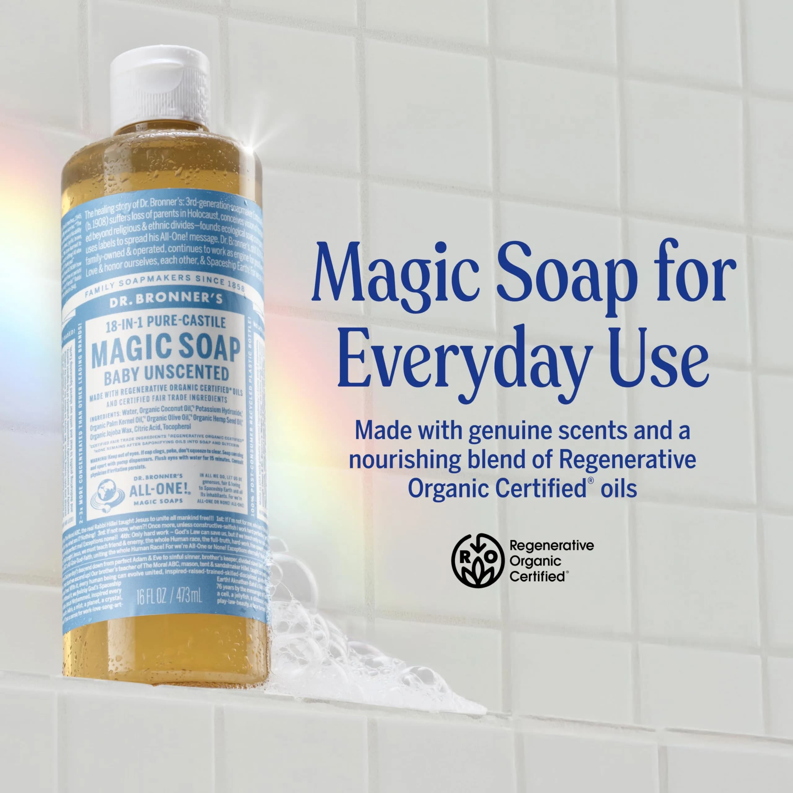 Dr. Bronner's Baby Unscented Pure-Castile Liquid Soap 946ml (32 Fl Oz) | Made with Regenerative Organic Certified Oils - view 2